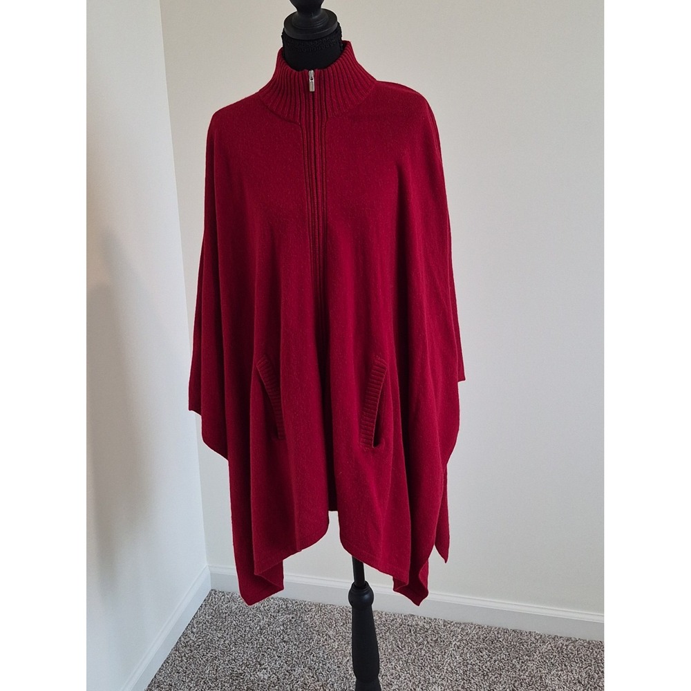Jones NY Signature Red Cape Poncho Wool Blend Old Money Equestrian Academia OSFA